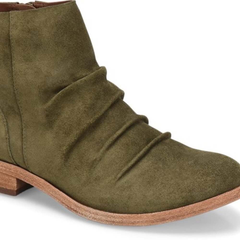 Korkease Women's Giba Olive Green Suede Classic Low Heel Ankle Bootie Size 9M